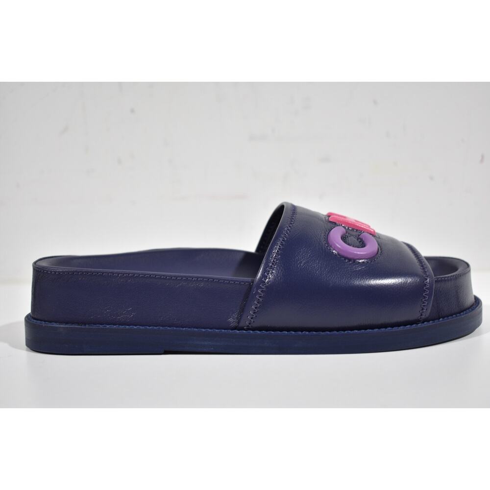 Chanel 22S Navy Blue Lambskin Multicolor CHANEL Letter Logo Flat Slide Sandal 37 - Picture 3 of 12